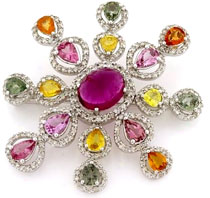 Custom Jewelry Design 18 karat white gold gemstone diamond brooch
